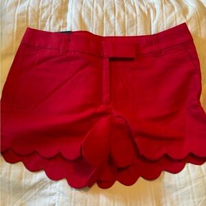 J. Crew Red High Waist Scalloped Shorts
